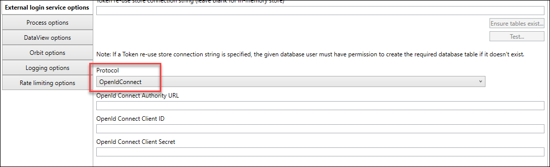 OpenIDConnect Protocol OpenIDConnect Protocol selected with credentials entered
